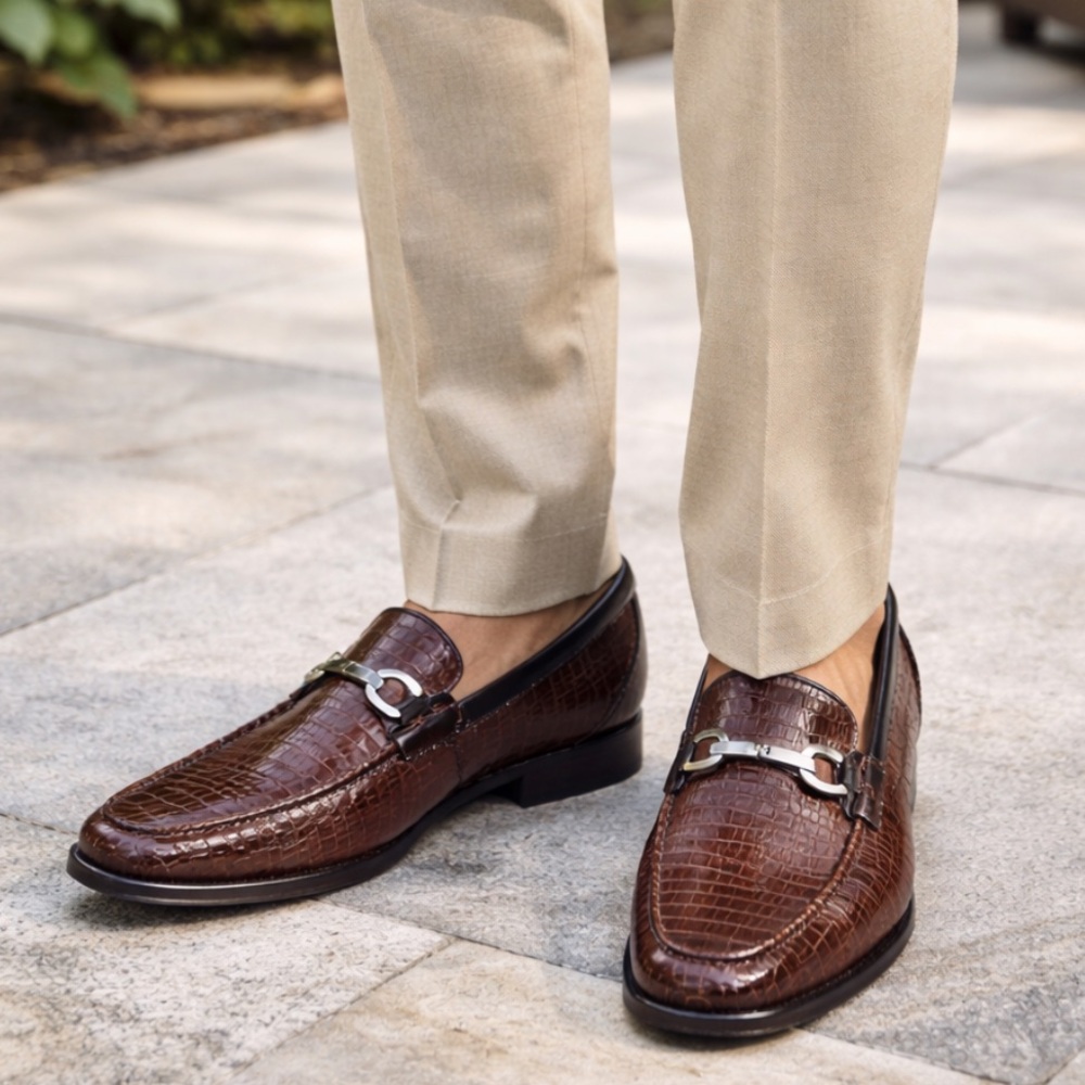Donald J. Pliner Nadim Horsebit Loafers Croc Embossed Leather Size 9.5 - Italy